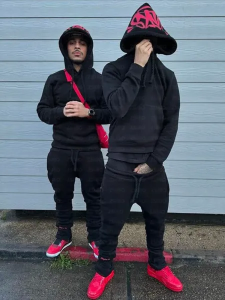 Design Hoodie and Sweatpants Set with Red Accents Tracksuit - 1
