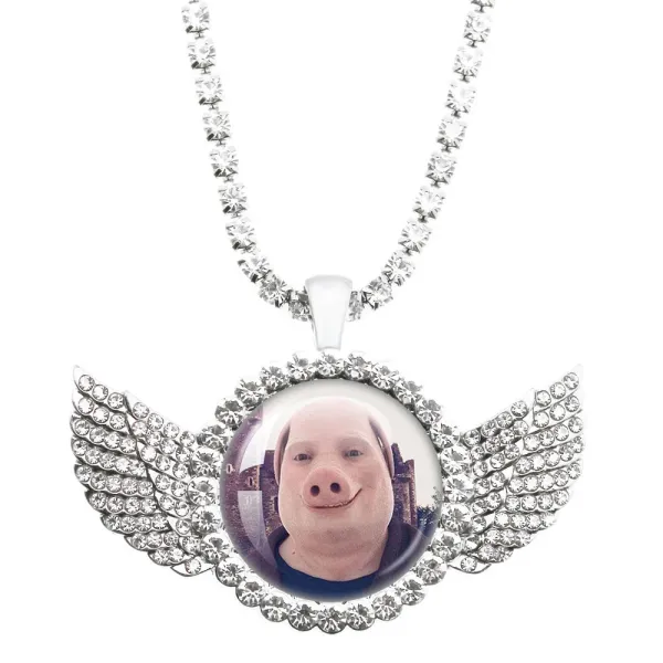 Design Custom Photo Wing Pendant Necklace with Rhinestone Accents Jewelry - 1