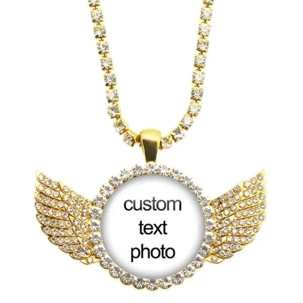 Design Custom Angel Wing Photo Pendant Necklace Gold Jewelry - 1