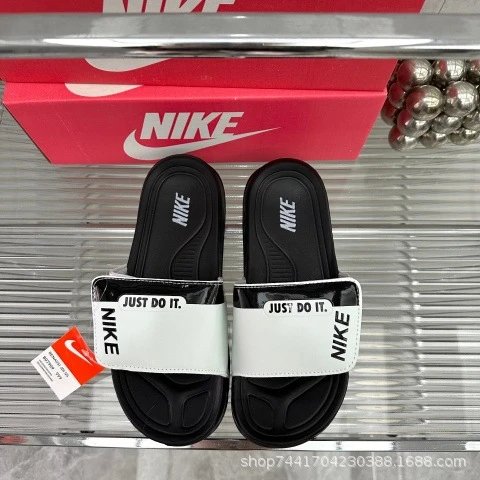 Nike Just Do It Slide Sandals Black / White Slippers - 1