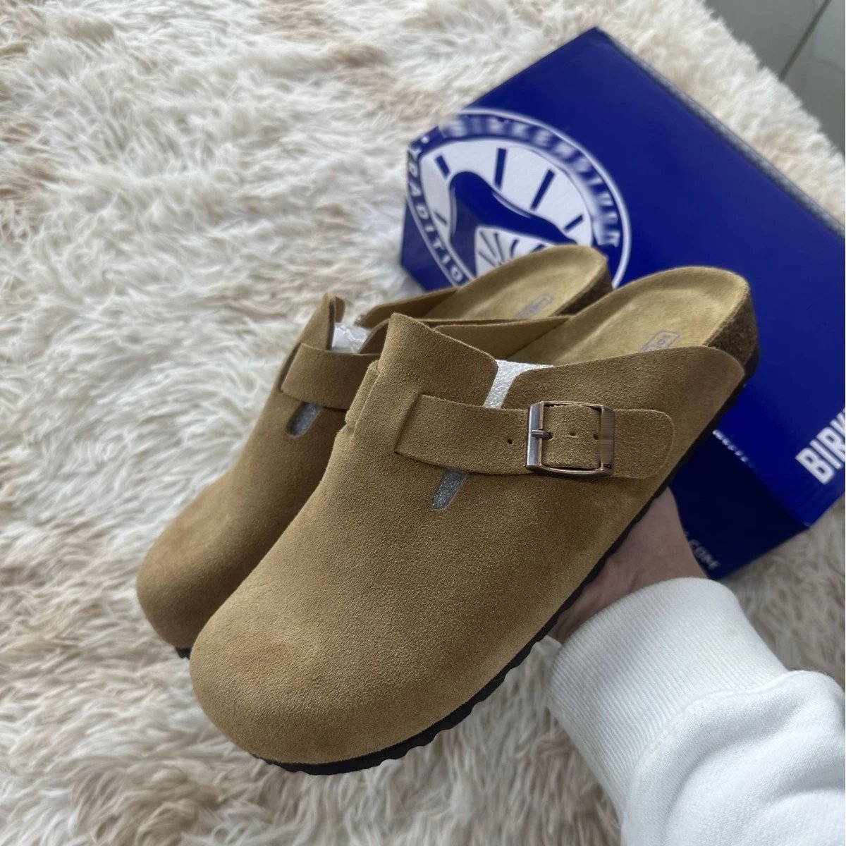 Tan Suede Clog Shoes