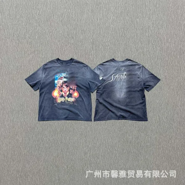 Design Distressed Galaxy Print T-Shirt Black Blue - 15