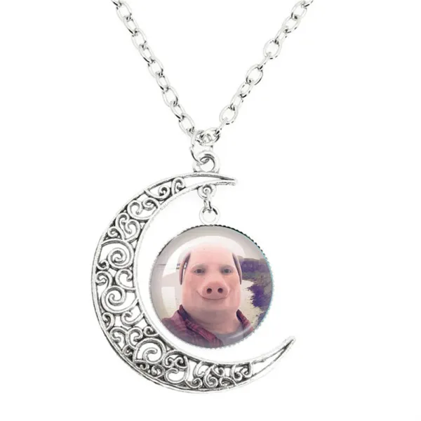 Design Custom Crescent Moon Pendant Necklace with Photo Insert Silver Jewelry - 1