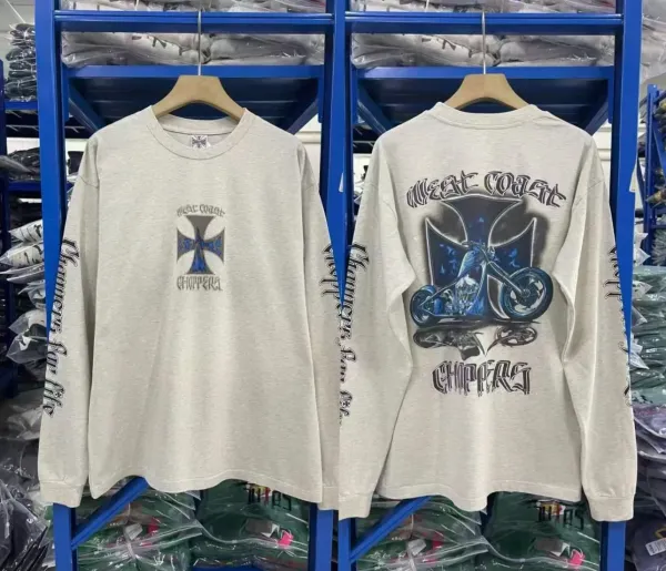 Design West Coast Choppers Long Sleeve T-Shirt Heather Gray T-Shirts - 1