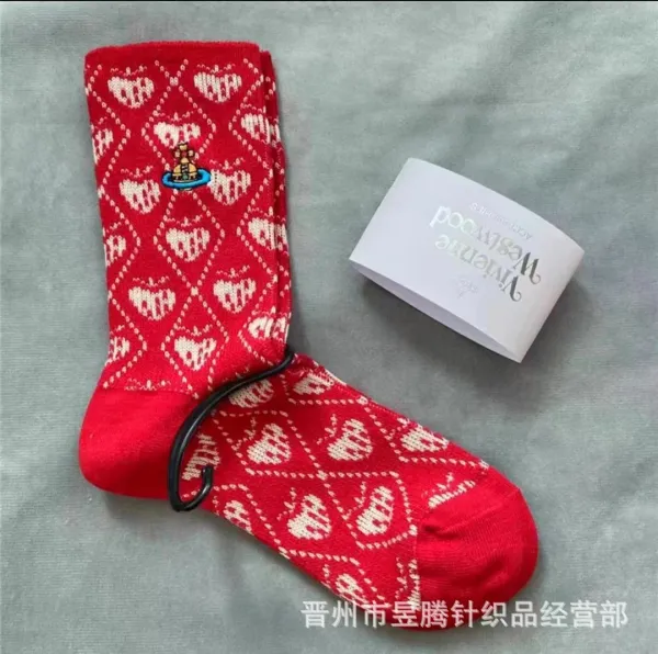 Vivienne Westwood Red Heart Pattern Socks - 1