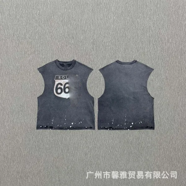 Design Route 66 Graphic Sleeveless Top Gray Vest Top - 1
