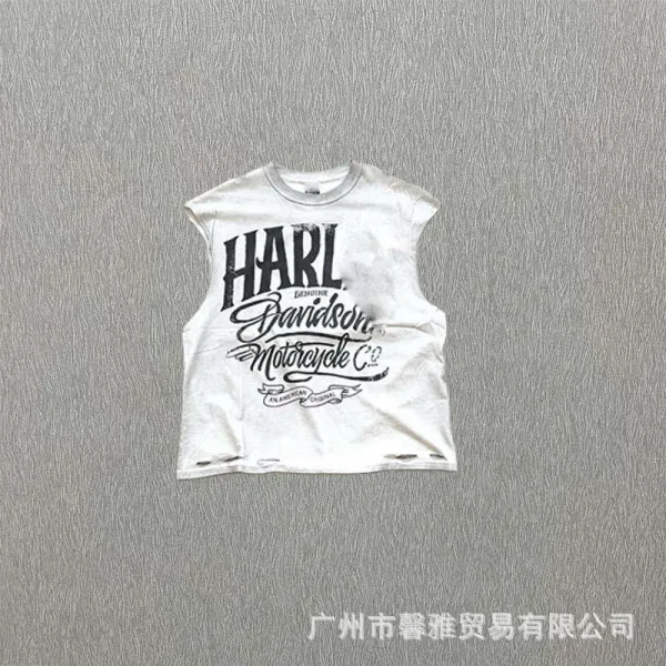 Design Crop Sleeveless Graphic Tee White Vest Top - 8