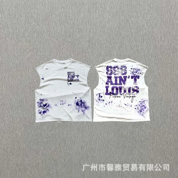 Design Crop Sleeveless Graphic Tee White Vest Top - 15