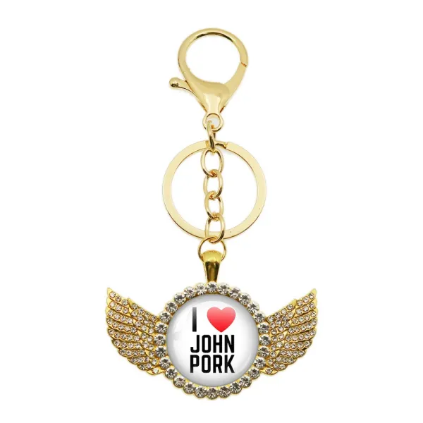 Design I Love John Pork Winged Keychain Gold Jewelry - 1