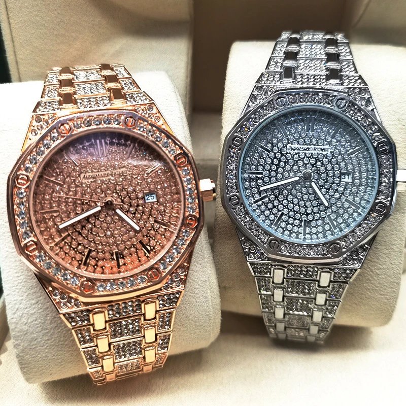 Audemars Piguet Royal Oak Extra-Thin Chronograph Pink Gold Diamond Paved Watch Watches - 3