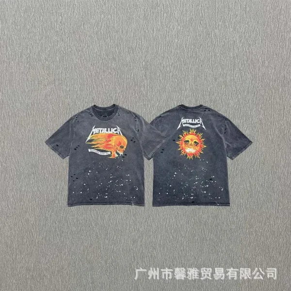 Design Distressed Galaxy Print T-Shirt Black Blue - 9