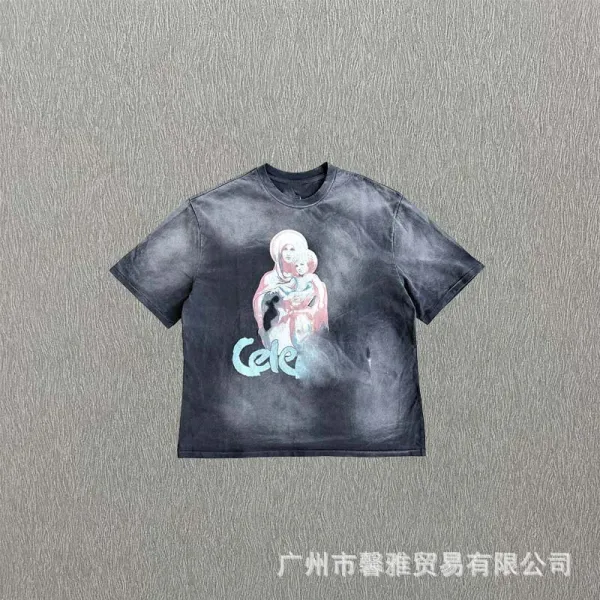 Design Distressed Galaxy Print T-Shirt Black Blue - 24
