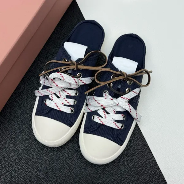 Design Mule Sneaker Black White Red Rope Lace Canvas Shoes - 4