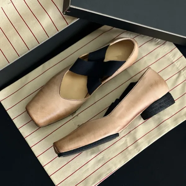 Design Square-Toe Ballet Flats Beige Suede Shoes Casual Shoes - 19