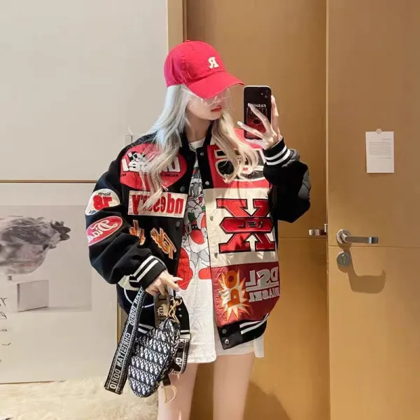 Design Looney Tunes x Unknown Brand Oversized Graphic Baseball Jacket Multicolor Outerwear - 3