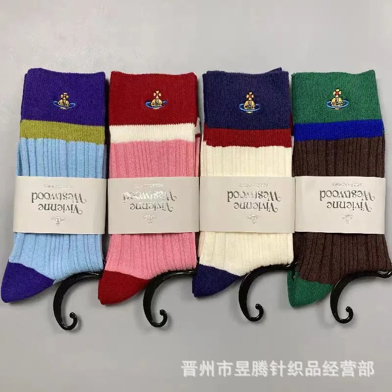Vivienne Westwood Orb Logo Striped Socks Purple Light Blue Green - 2