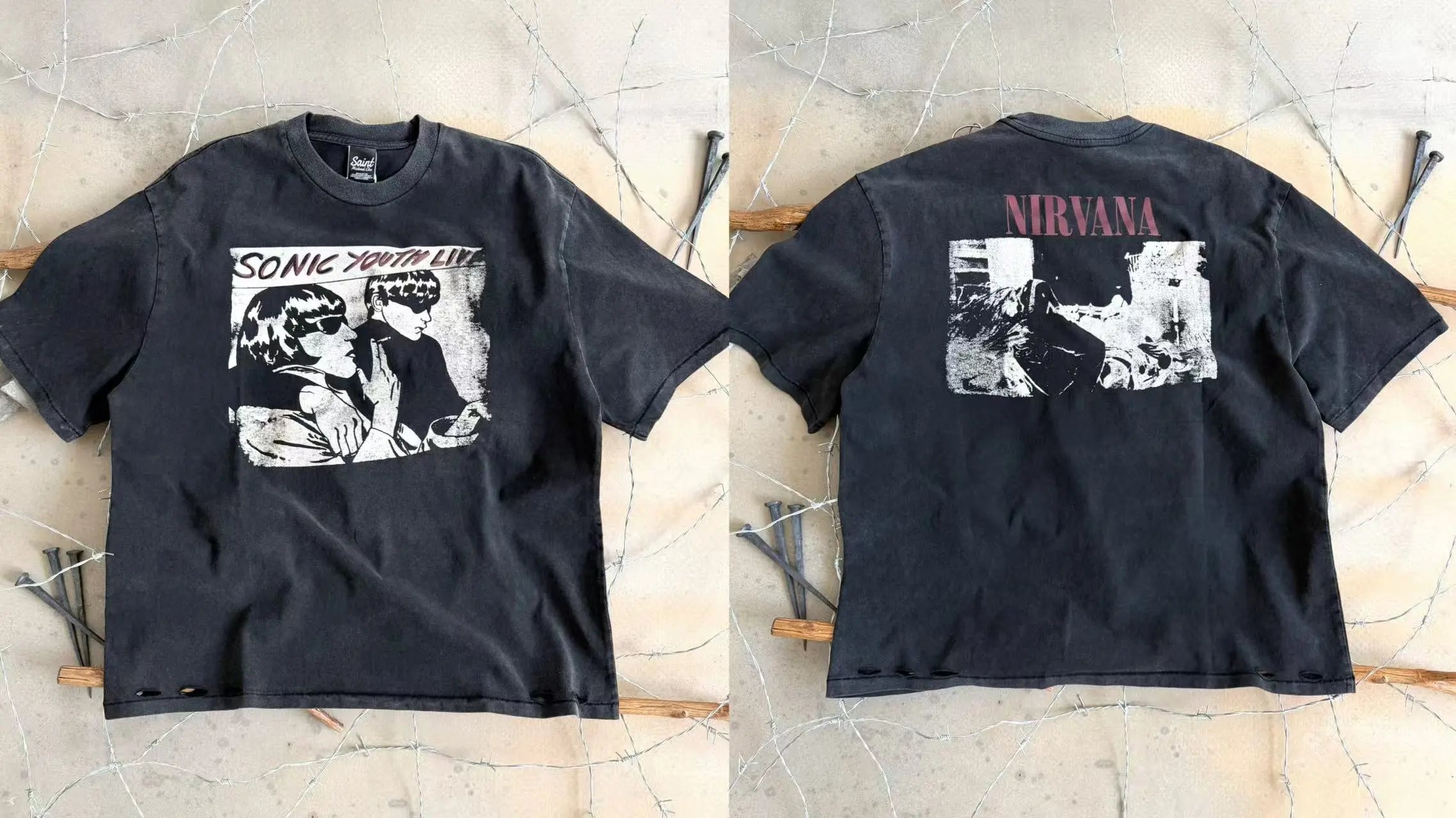 Nirvana x Sonic Youth Live Graphic Distressed Black T-Shirt
