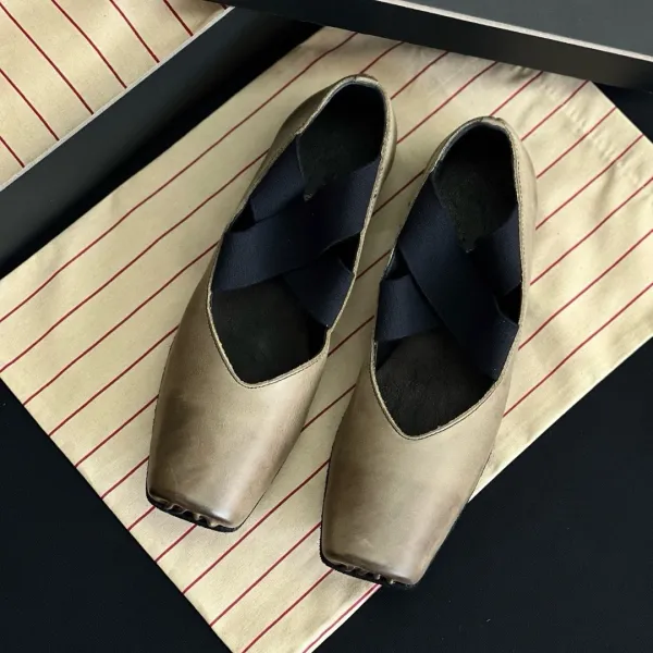 Design Square-Toe Ballet Flats Beige Suede Shoes Casual Shoes - 13
