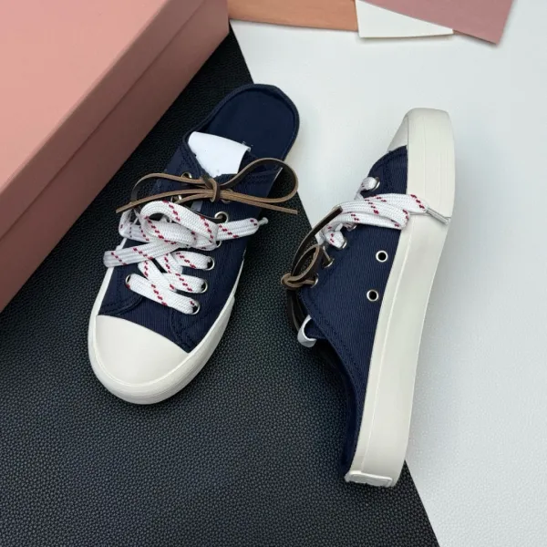 Design Mule Sneaker Black White Red Rope Lace Canvas Shoes - 5