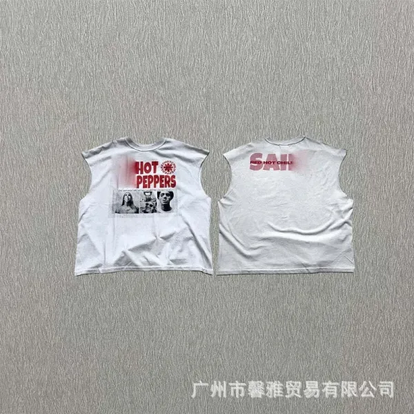 Design Crop Sleeveless Graphic Tee White Vest Top - 12