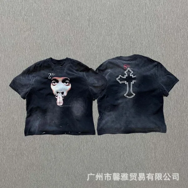 Design 2Pac Graphic Distressed Black T-Shirt - 1