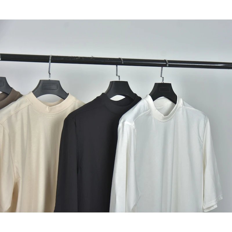 Design Mock Neck T-Shirt Beige - 10