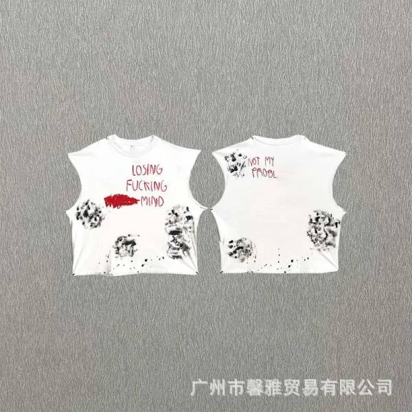 Design Crop Sleeveless Graphic Tee White Vest Top - 18