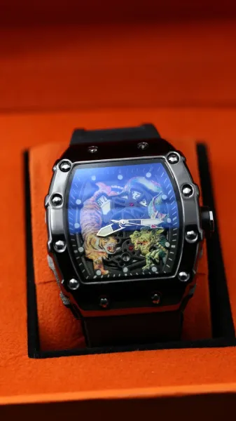 Design Tiger and Dragon Skeleton Watch Black Multicolor Mechanical Watch Watches - 1