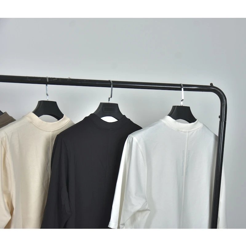 Design Mock Neck T-Shirt Beige - 7