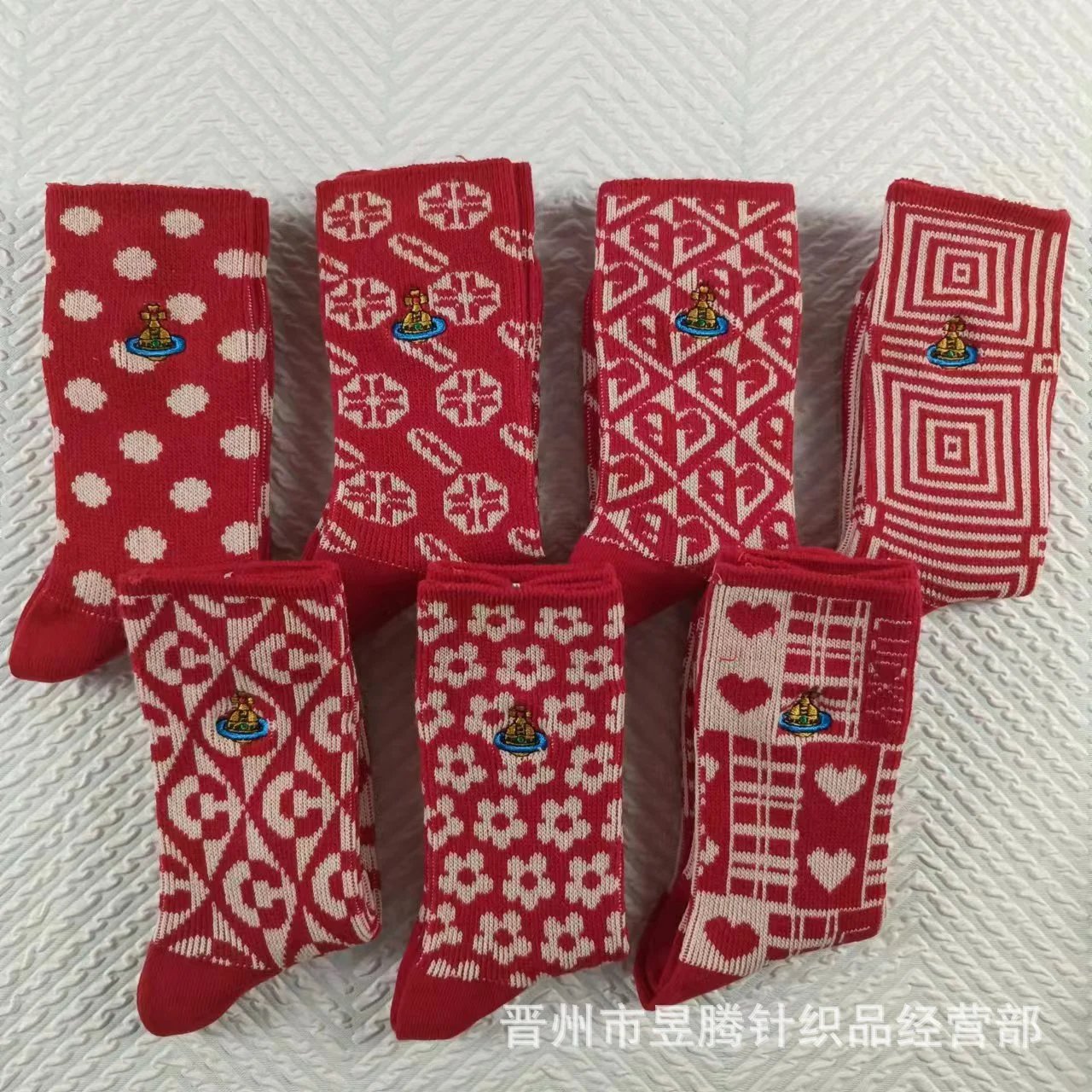 Vivienne Westwood Floral Knit Socks Red - 5