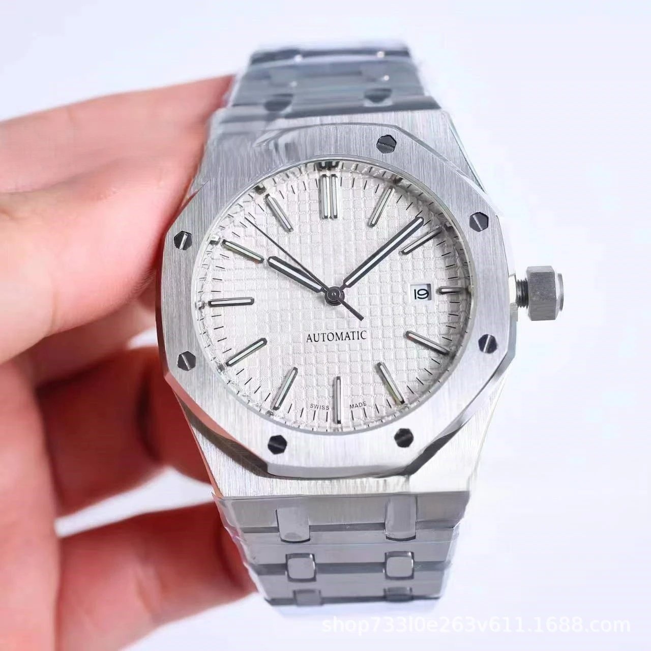 Silver Automatic Watch with Octagonal Case