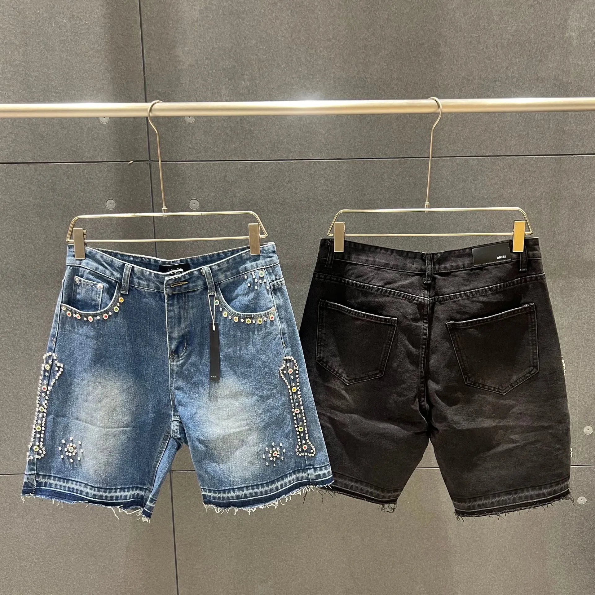 Amiri Denim Shorts Crystal Logo Blue