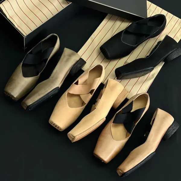 Design Square-Toe Ballet Flats Beige Suede Shoes Casual Shoes - 3