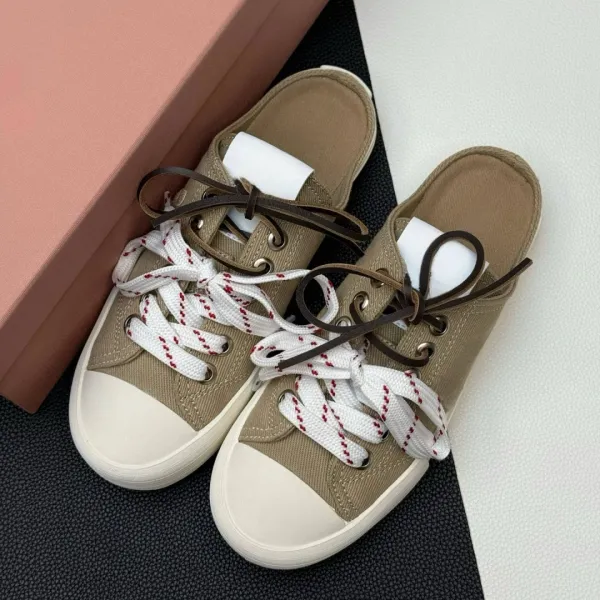 Design Mule Sneaker Black White Red Rope Lace Canvas Shoes - 7
