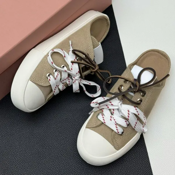 Design Mule Sneaker Black White Red Rope Lace Canvas Shoes - 8
