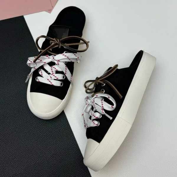 Design Mule Sneaker Black White Red Rope Lace Canvas Shoes - 10