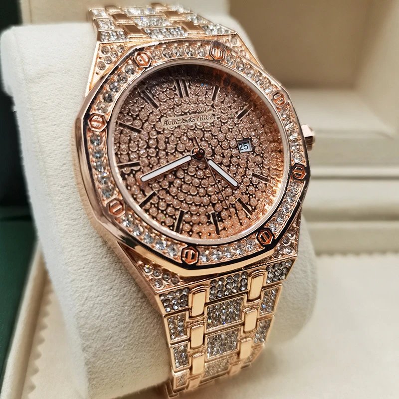 Audemars Piguet Royal Oak Extra-Thin Chronograph Pink Gold Diamond Paved Watch Watches - 6