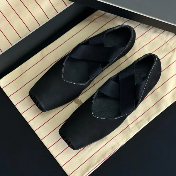 Design Square-Toe Ballet Flats Beige Suede Shoes Casual Shoes - 4