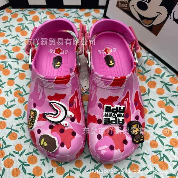 Crocs x A Bathing Ape Classic Clog Pink Camo Kids Sandals - 1