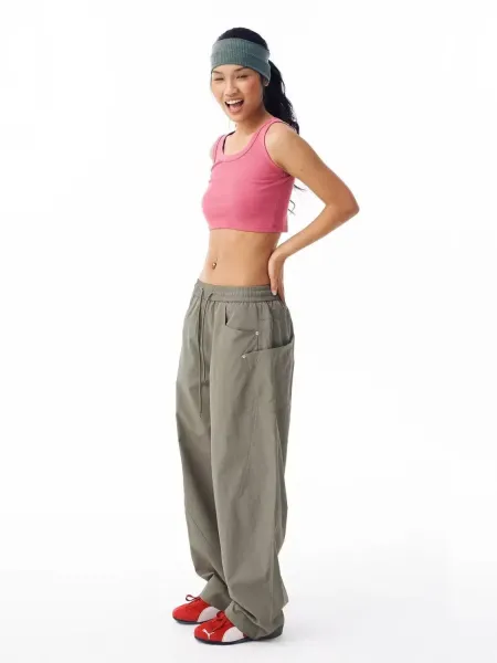 Design Wide-Leg Cargo Pants Beige Pants - 11