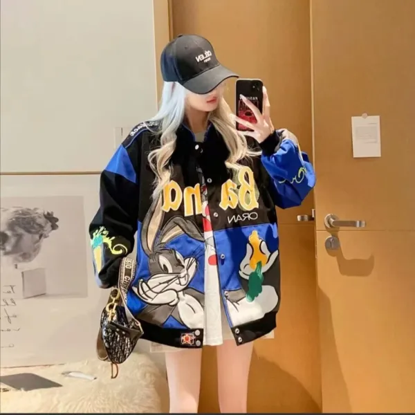 Design Looney Tunes x Unknown Brand Oversized Graphic Baseball Jacket Multicolor Outerwear - 1