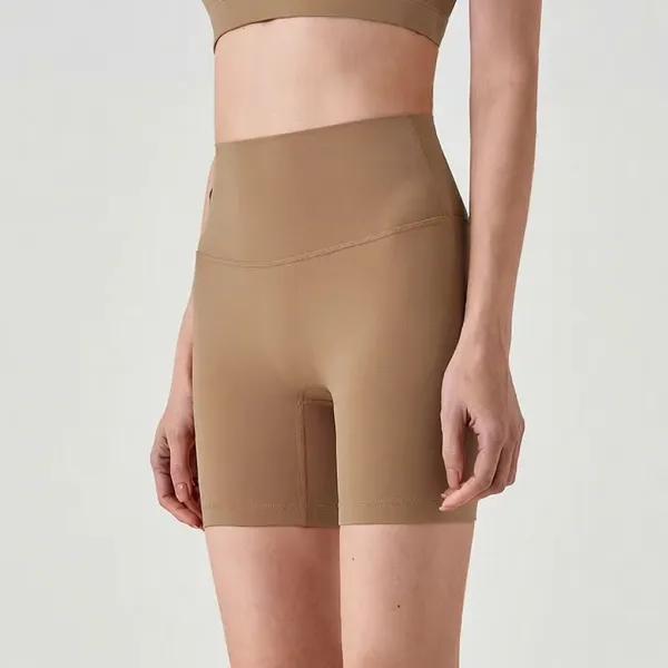 Design High-Waisted Seamless Bike Shorts Beige Activewear - 1