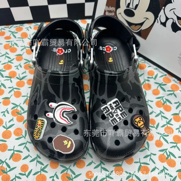 Crocs x A Bathing Ape Classic Clog Black Camo Jibbitz Edition Sandals - 1