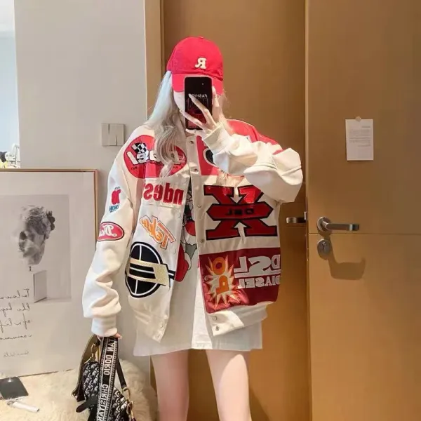 Diesel Patchwork Graphic Oversized Jacket White / Red Multicolor Outerwear - 1