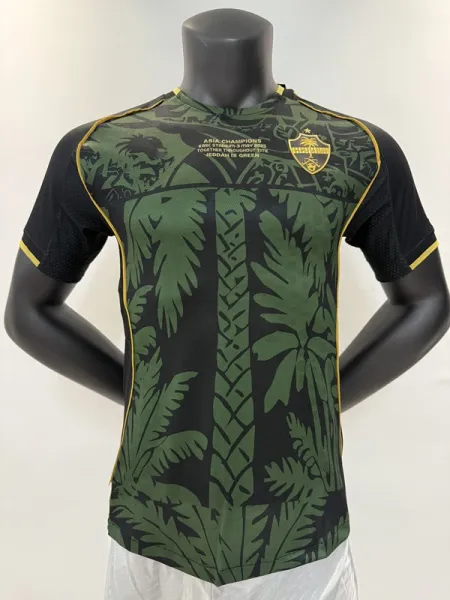 Design Tropical Leaf Print Jersey Black Green - 1