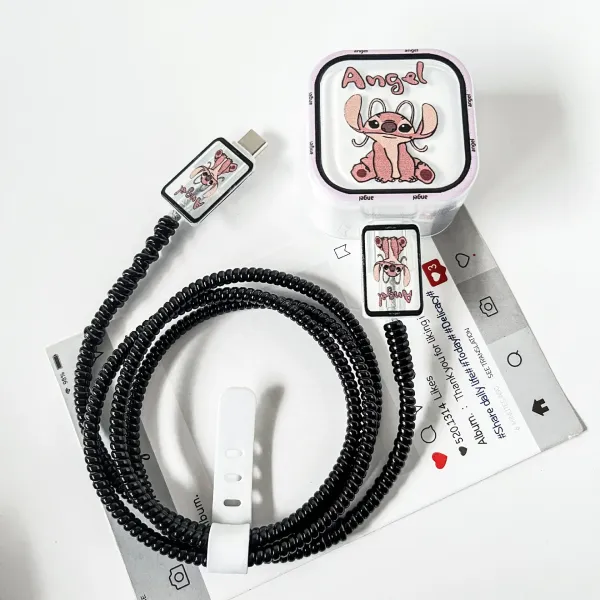 Design Stitch Angel Coiled USB-C Cable with Matching Case and Charm Phone Accessories - 1