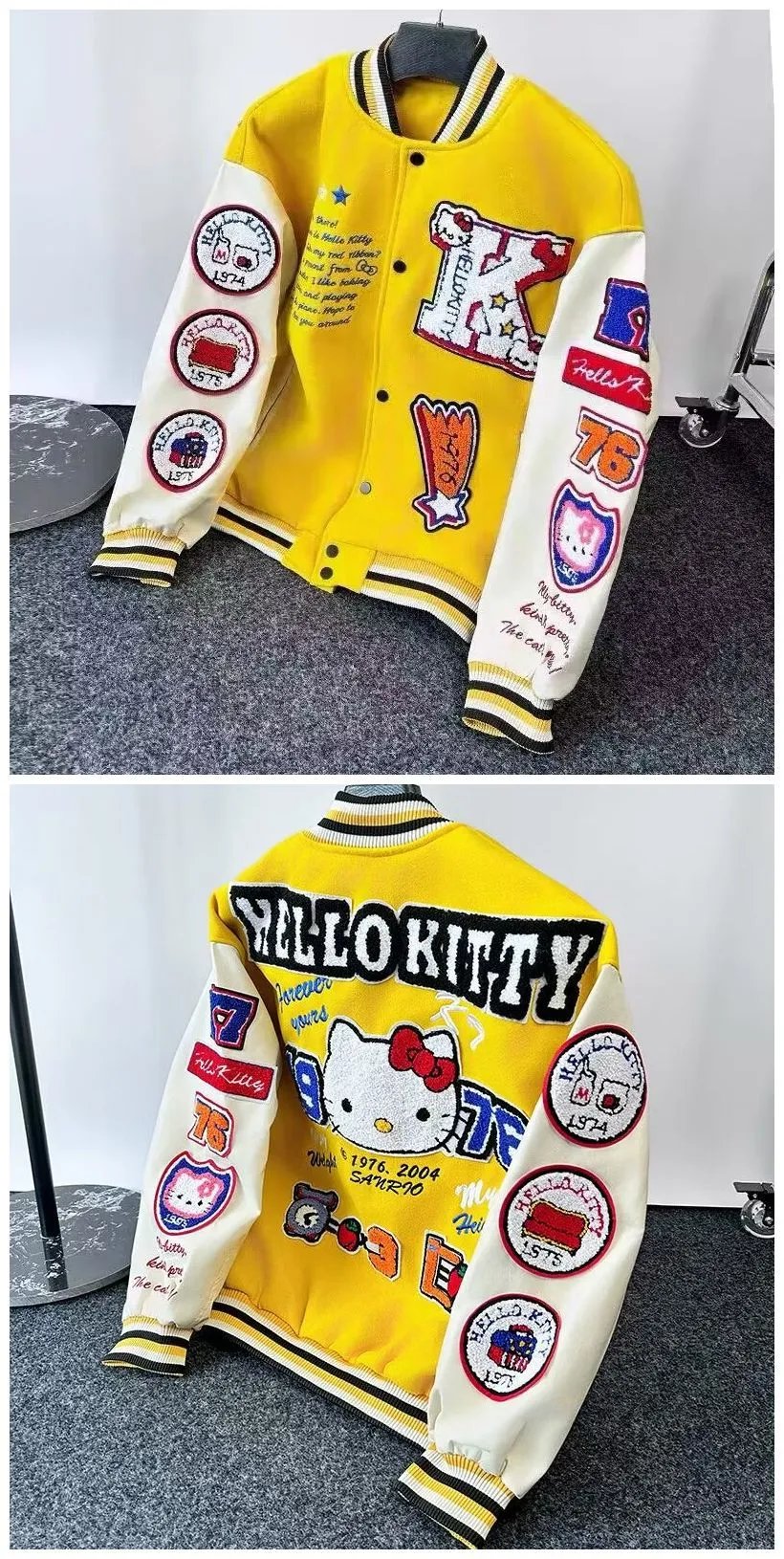 Hello Kitty Varsity Jacket Yellow Multicolor Outerwear Jacket