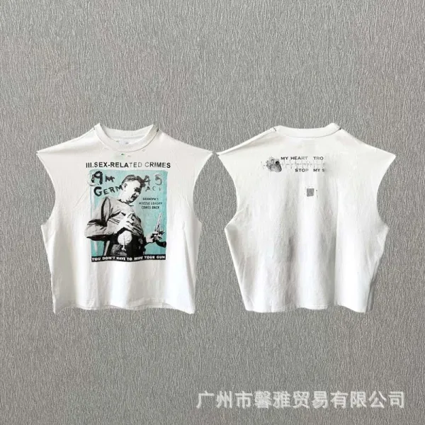 Design Crop Sleeveless Graphic Tee White Vest Top - 1