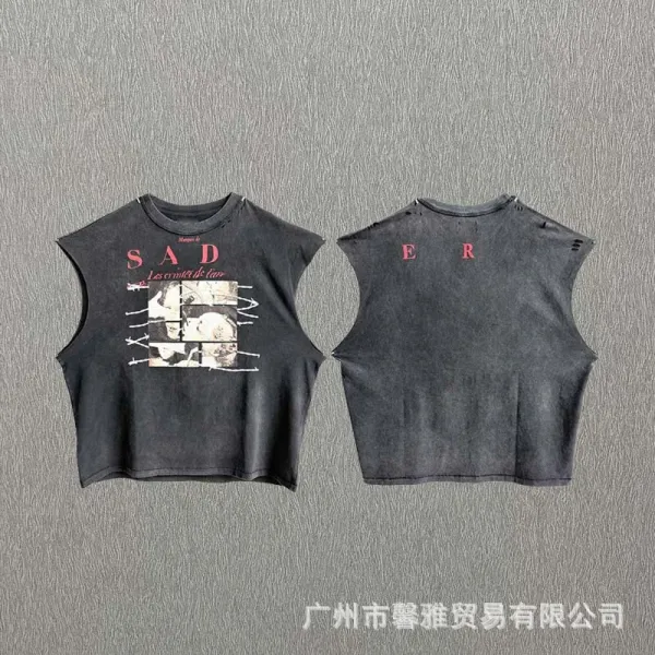Design SAD / ER Graphic Cropped Sleeveless Top Black Vest Top - 1