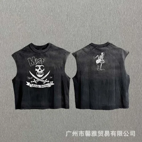 Design Misfits Skull & Crossbones Crop Sleeveless Top Black Vest Top - 1